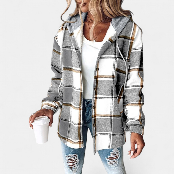 HONEY | Giacca con cappuccio da donna a quadri foderata in pile