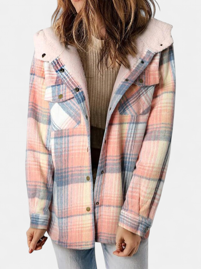 AMELIA | Veste à carreaux en flanelle à capuche pour femme pour l'automne et l'hiver