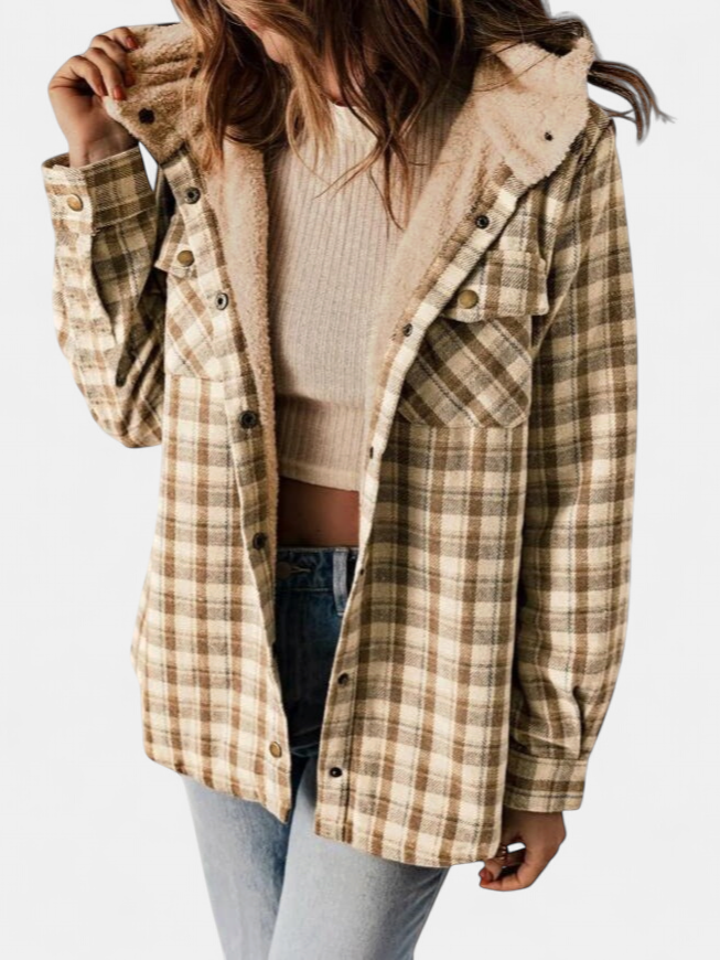 AMELIA | Veste à carreaux en flanelle à capuche pour femme pour l'automne et l'hiver