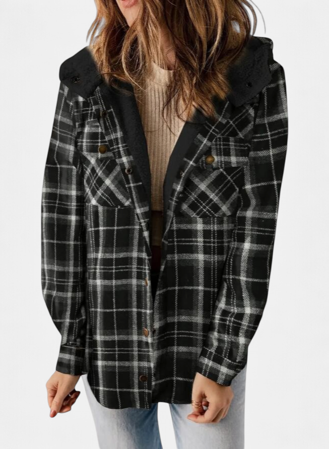 AMELIA | Veste à carreaux en flanelle à capuche pour femme pour l'automne et l'hiver