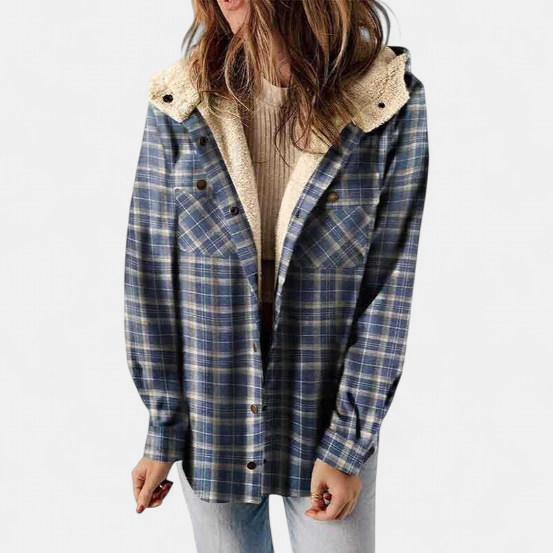 AMELIA | Veste à carreaux en flanelle à capuche pour femme pour l'automne et l'hiver