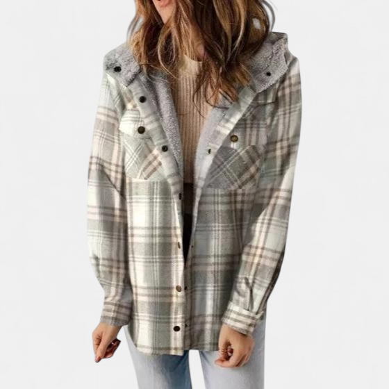 AMELIA | Veste à carreaux en flanelle à capuche pour femme pour l'automne et l'hiver