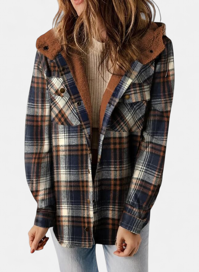 AMELIA | Veste à carreaux en flanelle à capuche pour femme pour l'automne et l'hiver
