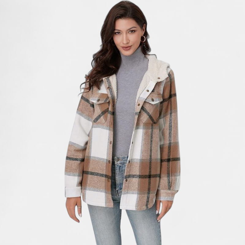 AMELIA | Veste à carreaux en flanelle à capuche pour femme pour l'automne et l'hiver