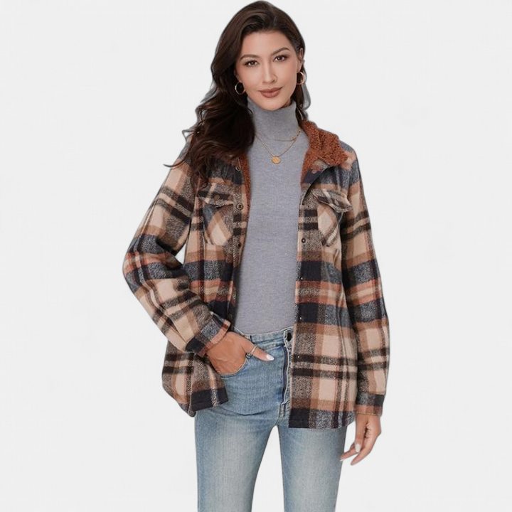 AMELIA | Veste à carreaux en flanelle à capuche pour femme pour l'automne et l'hiver