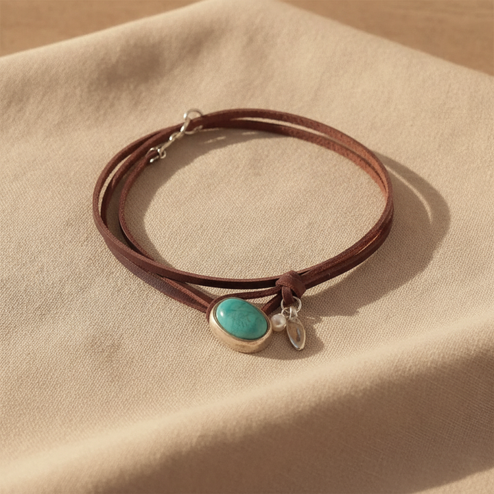 Agnese™ - Girocollo in pelle con turchese