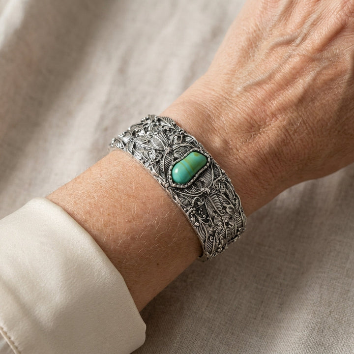 Teodora™ - Bracelet manchette vintage avec turquoise
